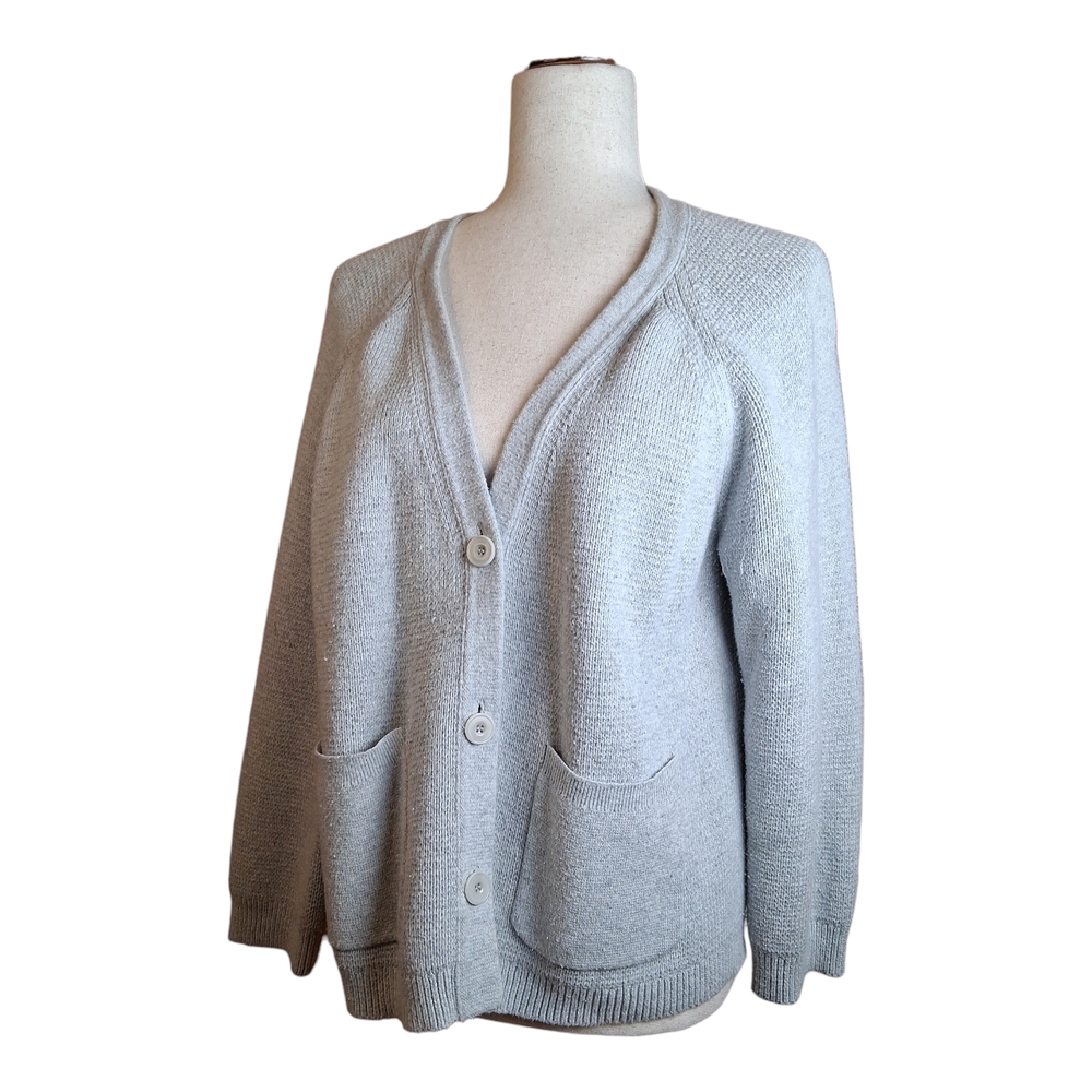 J Crew Women's Pastel Grey 100% Cotton Cardigan w/ Pockets M